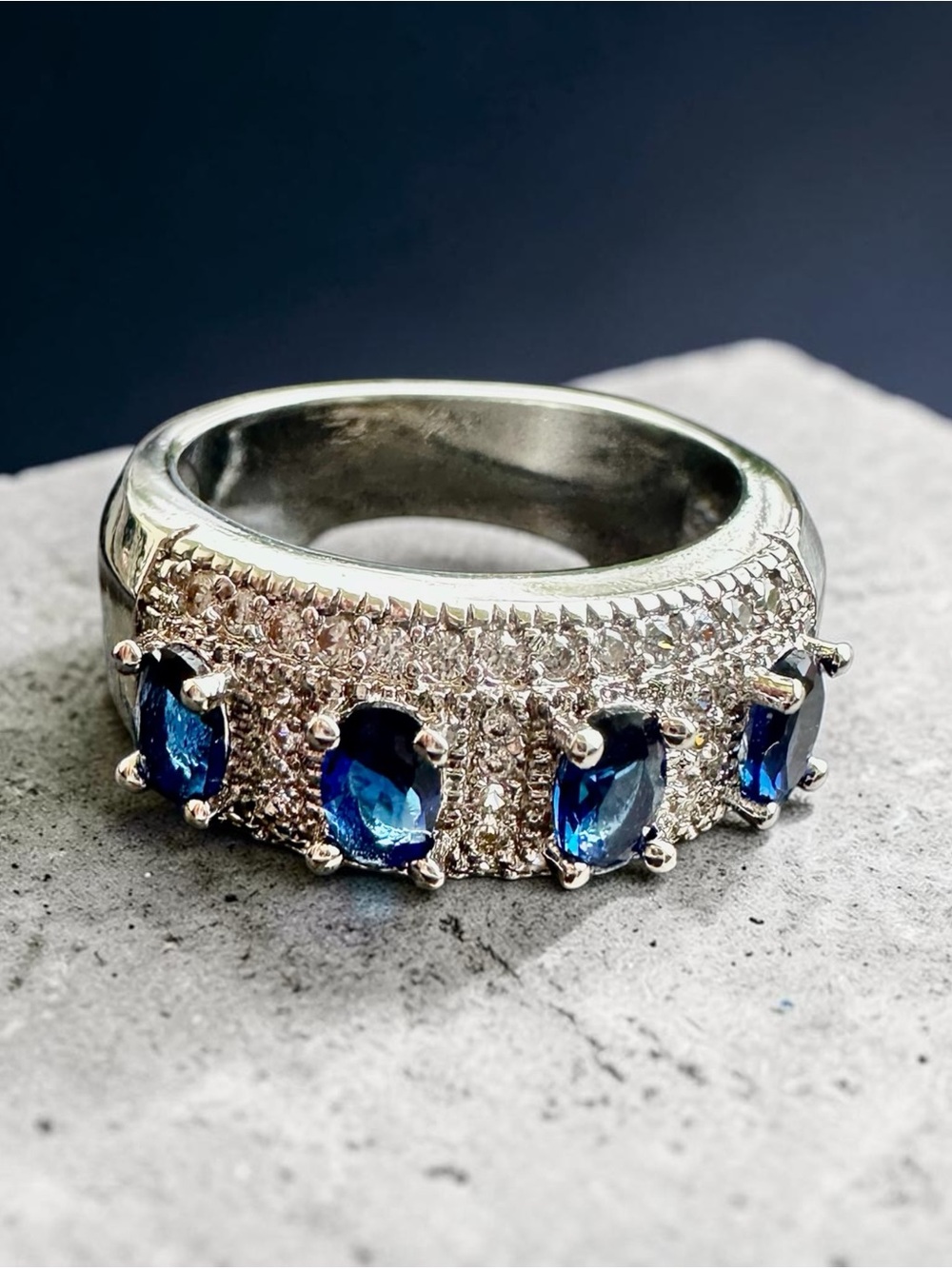 Elegant Sterling Silver Plated Sapphire-Blue Ring size 7